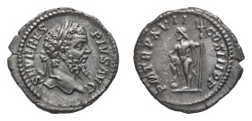 Septimius Severus (193-211 AD) - Denarius 209 AD - Mint: Rome - Obverse: Laureate head right - Reverse: Neptune standing to left, foot on globe and ho...