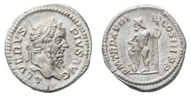 Septimius Severus (193-211 AD) - Denarius 210 AD - Mint: Rome - Obverse: Laureate head right - Reverse: Neptune standing left, right foot on rock, hol...