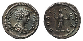 Geta Caesar (198-209 AD) - Denarius 200-205 AD, struck under Septimius Severus - Mint: Rome - Obverse: Bareheaded and draped bust right - Reverse: Nob...
