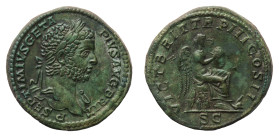 Geta (209-211 AD) - Sestertius 210-211 AD - Mint: Rome - Obverse: Laureate bust right, with drapery on the left shoulder - Reverse: Victory seated rig...