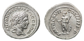 Caracalla (211-217 AD) - Denarius 214 AD - Mint: Rome - Obverse: Laureate head right - Reverse: Jupiter standing left, holding thunderbolt and sceptre...