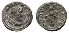 Macrinus (217-218 AD) - Denarius 217-218 AD - Mint: Rome - Obverse: Laureate, draped and cuirassed bust right - Reverse: Aequitas standing left, holdi...