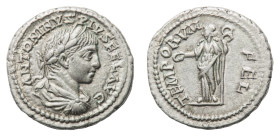 Elagabalus (218-222 AD) - Denarius 218-219 AD - Mint: uncertain in the East - Obverse: Laureate, draped and cuirassed bust right - Reverse: Felicitas ...