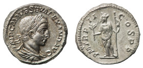 Severus Alexander (222-235 AD) - Denarius 223 AD - Mint: Rome - Obverse: Laureate and draped bust right - Reverse: Pax standing left, holding olive br...