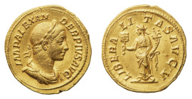 Severus Alexander (222-235 AD) - Aureus 233 AD - Mint: Rome - Obverse: Laureate, draped, and cuirassed bust right - Reverse: Liberalitas standing faci...