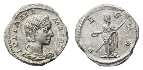 Julia Mamaea mother of Severus Alexander (died 235 AD) - Denarius 226 AD - Mint: Rome - Obverse: Draped bust right, wearing stephane - Reverse: Vesta ...