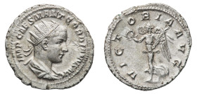 Gordian III (238-244 AD) - Antoninianus 238 AD - Mint: Rome - Obverse: Radiate, draped, and cuirassed bust right - Reverse: Victory advancing left, ho...