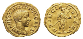 Philippus II Caesar (244-247 AD) - Aureus 244-246 AD, struck under Philippus I - Mint: Rome - Obverse: Bareheaded, draped bust of Philip II right - Re...