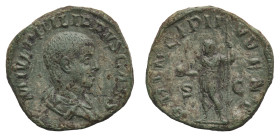 Philippus II Caesar (244-247 AD) - Sestertius 246 AD, struck under Philippus I - Mint: Rome - Obverse: Bareheaded and draped bust right - Reverse: Phi...