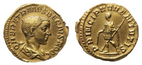 Herennius Etruscus Caesar (249-251 AD) - Aureus - Mint: Rome - Obverse: Bareheaded and draped bust of Etruscus right - Reverse: Herennius, as Princeps...