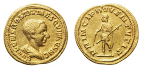 Hostilian Caesar (250-251 AD) - Aureus - Mint: Rome - Obverse: Bareheaded and draped bust of Hostilian right - Reverse: Hostilian, as prince of the yo...