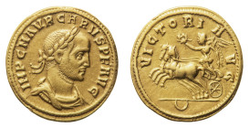 Carus (282-283 AD) - Aureus 283 AD - Mint: Rome - Obverse: Laureate, draped and cuirassed bust right - Reverse: Victory advancing to left on fast biga...