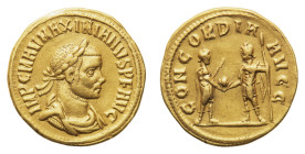 Maximianus Herculius (286-305 AD) - Aureus 90 AD - Mint: Cyzicus - Obverse: Laureate, draped and cuirassed bust right - Reverse: Diocletian and Maximi...