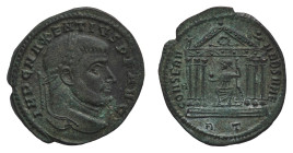 Maxentius (306-312 AD) - Follis 307-308 AD - Mint: Rome - Obverse: Laureate head right - Reverse: Roma seated facing, head left, holding globe and sce...