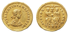Valentinianus II (375-392 AD) - Solidus 375-378 AD - Mint: Treviri - Obverse: Pearl-diademed, draped and cuirassed bust right - Reverse: Two emperors ...