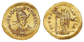 Basiliscus and Marcus joint reign (Autumn 475 August 476 AD) - Solidus 475-476 AD - Mint: Constantinopolis - Obverse: Helmeted, pearl-diademed and cui...