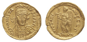Theoderic (493-526) - Solidus 492-493 struck in the name of Anastasius (491-518) - Mint: Mediolanum - Obverse: Helmeted, pearl-diademed and cuirassed ...