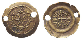 Luca - Autonomous municipal coinage - Tremissis circa 700-749 - Obverse: Six rayed star - Reverse: Cross potent - gr. 1,29 - Very rare. Pierced in two...