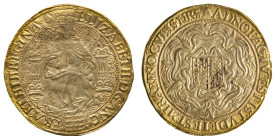 Elizabeth I (1558-1603) - Gold Fine Sovereign (30 Shillings) 6th Issue (1584-1586) - Mint: Tower Mint - Obverse: Queen enthroned holding orb and scept...