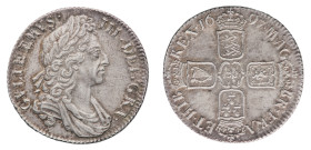 William III (1694-1702) - Shilling 1697  - Mint: London - Obverse: Laureate bust right - Reverse: Cruciform crown shields of arm around central lion -...