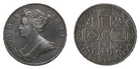 Anne (1702-1714) - Half Crown 1704 TERTIO edge, Pre Union - Mint: London - Obverse: Diademed and draped bust left - Reverse: Crowned cruciform shields...