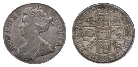 Anne (1702-1714) - Crown 1708 SEPTIMO edge, Post Union - Mint: London - Obverse: Diademed and draped bust left - Reverse: Crowned cruciform shield aro...