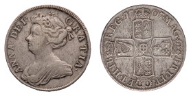 Anne (1702-1714) - Halfcrown 1707 SEPTIMO edge, Post Union - Mint: London - Obverse: Diademed and draped bust left - Reverse: Pre-Union crowned crucif...