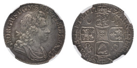 George I (1714-1727) - Shilling 1723 NGC MS 61 - Mint: London - Obverse: Laureate bust right - Reverse: Cruciform crown shields of arms, letters in an...