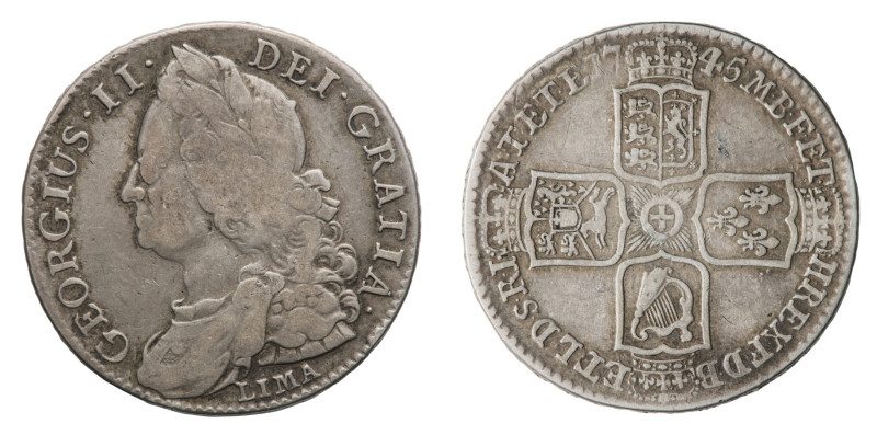 George II (1727-1760) - Half Crown 1745, DECIMO NONO edge, "Lima" type - Mint: L...