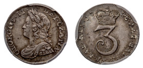George II (1727-1760) - 3 Pence 1746 PCGS MS 64 - Mint: London - Obverse: Laureate bust left - Reverse: Crowned value - PCGS certification #83849707 K...
