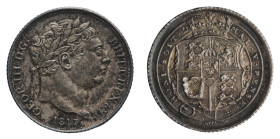 George III (1760-1820) - 6 Pence 1817 - Mint: London - Obverse: Laureate head right - Reverse: Crowned arms within Garter - gr. 2,81 - Cabinet tone, g...