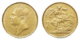 George IV (1820-1830) - Gold 2 Pounds 1823 - Mint: London - Obverse: Bare head left - Reverse: St. George on horseback, rearing right, holding reins a...