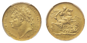 George IV (1820-1830) - Gold Sovereign 1821 PCGS MS 62 - Mint: London - Obverse: Laureate head left - Reverse: St. George on horseback, rearing right,...