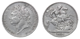 George IV (1820-1830) - Crown 1821, SECUNDO edge - Mint: London - Obverse: Laureate head left - Reverse: St. George on horseback, rearing right, holdi...