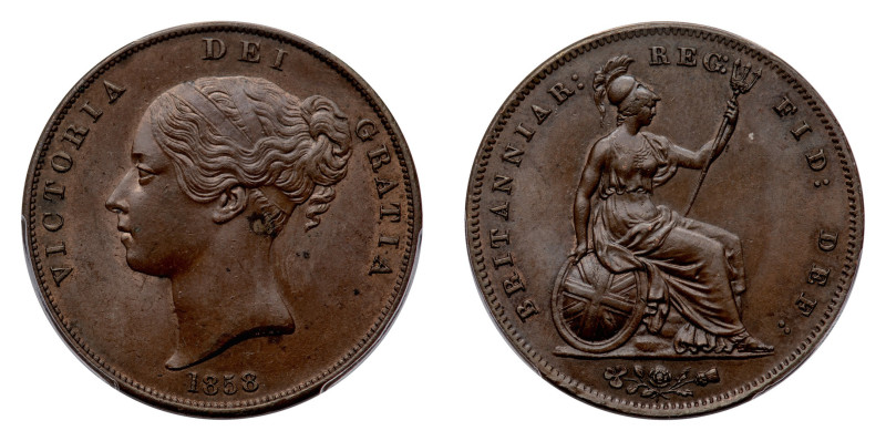 Victoria (1837-1901) - Penny 1858 PCGS MS 63 BN - Mint: London - Obverse: Laurea...