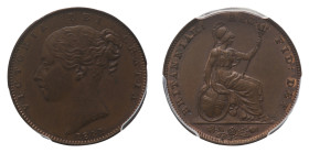 Victoria (1837-1901) - Farthing 1841 PCGS AU 58 - Mint: London - Obverse: Bare head left - Reverse: Britannia seated right - Scarce. PCGS certificatio...