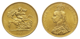 Victoria (1837-1901) - Gold 5 Pounds 1887, Jubilee - Mint: London - Obverse: Crowned and veiled Jubilee bust left - Reverse: St. George on horseback, ...