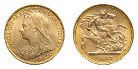Victoria (1837-1901) - Gold Half Sovereign 1897 - Mint: London - Obverse: Veiled bust left - Reverse: St. George on horseback, rearing right, holding ...
