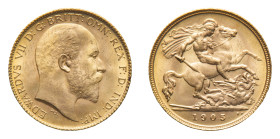 Edward VII (1901-1911) - Gold Half Sovereign 1905 - Mint: London - Obverse: Bare head right - Reverse: St. George on horseback, rearing right, holding...