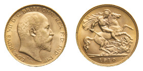 Edward VII (1901-1911) - Gold Half Sovereign 1910 - Mint: London - Obverse: Bare head right - Reverse: St. George on horseback, rearing right, holding...