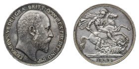 Edward VII (1902-1910) - Crown 1902 - Mint: London - Obverse: Bare head right - Reverse: St. George on horseback, rearing right, holding reins and swo...