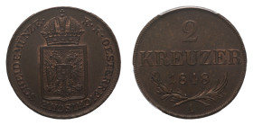 Ferdinand I (1835-1848) - 2 Kreuzer 1848-A PCGS MS 64 RB - Mint: Kremnitz - Obverse: Crowned shield - Reverse: Value and date within branches - PCGS c...
