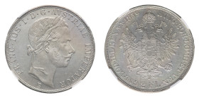 Franz Joseph I (1848-1946) - 2 Florin 1859-B NGC AU 58 - Mint: Kremnitz - Obverse: Laureate head right - Reverse: Crowned double imperial eagle - NGC ...