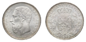 Leopold II (1865-1909) - 5 Francs 1875 PCGS MS 65 - Mint: Brussels - Obverse: Bare head left - Reverse: Coat of arms - PCGS certification #38461630 DA...