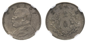 Republic (1912-1949) - 10 Cents year 3 (1914) NGC AU 55 - Mint: Shanghai - Obverse: Bust of Yuan Shih-kai left - Reverse: Legend within wreath - NGC c...