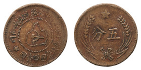 Szechuan - Shensi Soviet Republic (1931-1937) - 5 Cents ND (1932) - Obverse: Map with sickle and hammer - Reverse: Legend within wreath - gr. 6,69 - R...