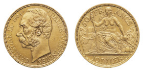 Danish West Indies - Christian IX (1863-1906) - Gold 10 Daler/50 Francs 1904 - Mint: Copenhagen - Obverse: Bare head left - Reverse: Female figure sea...