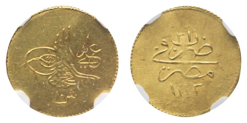 Mahmud II (1808-1839) - Gold 10 Qirsh 1223 year 31 AH (1837/38) NGC UNC DETAILS ...