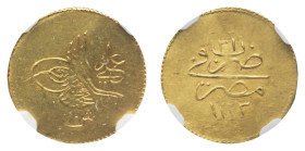 Mahmud II (1808-1839) - Gold 10 Qirsh 1223 year 31 AH (1837/38) NGC UNC DETAILS BENT - Obverse: Toughra and value - Reverse: Legend and date - Rare. N...