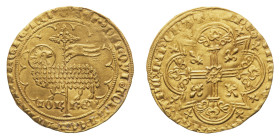 Jean II Le Bon (1350-1364) - Mouton d'or (from 1355) - Obverse: Lamb and cruciform staff with flying banner - Reverse: Floriated cross in a quadrilobe...